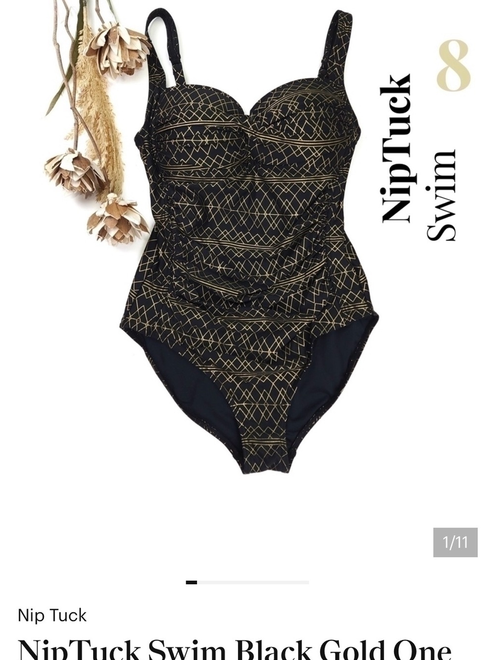 Black and Gold Geometric One-Piece Swimsuit